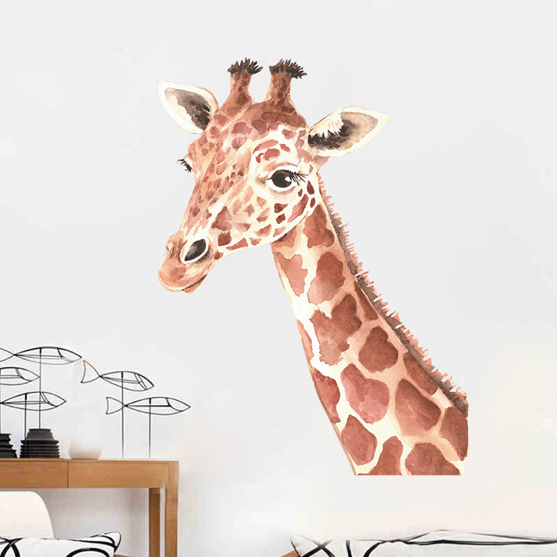 Cartoon Giraffe Head Wall Stickers for Kids Room Bedroom Decoration Rridge Decorative Sticker Removable Vinyl Decals Home Decor