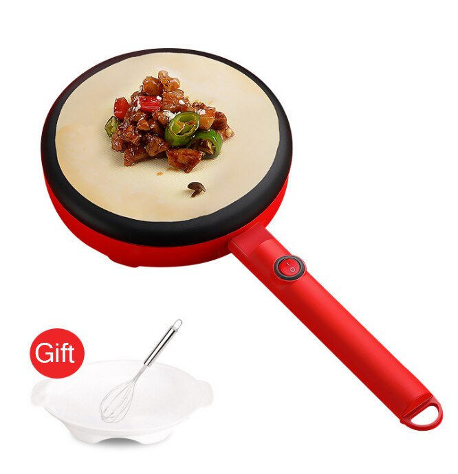 JIQI-máquina de tortitas eléctrica para hacer crepes y Pizza, plancha antiadherente para hornear pan y pasteles, utensilios de cocina de 220V, color rosa, para UE y EE. UU.: Red