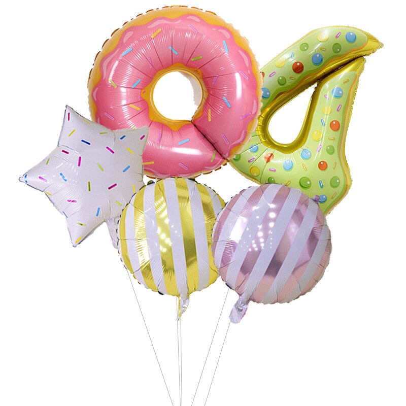 Cartoon Color Dessert Circle Aluminum Film Birthday Decorative Balloon Digital Air Balloon Set Party Decorative Birthday Balloon: 15