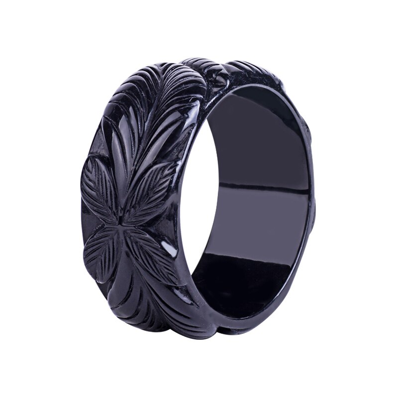 Trendy Resin Cuff Engraved Flowers Bracelets Bangles for Women Acrylic Wide Bracelets Female Simple Charm Jewelry: black