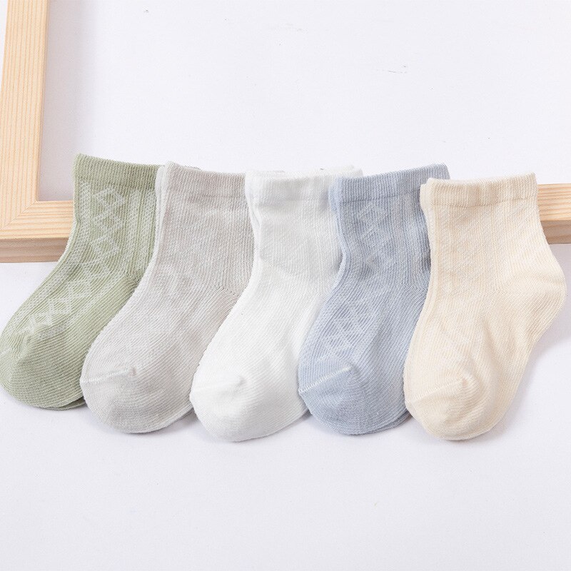 5 Pais/lot couleur unie coton peigné bébé chaussettes casual antidérapant respirant infantile chaussette garçon filles plancher chaussettes: boy rhombus / 3-5 years