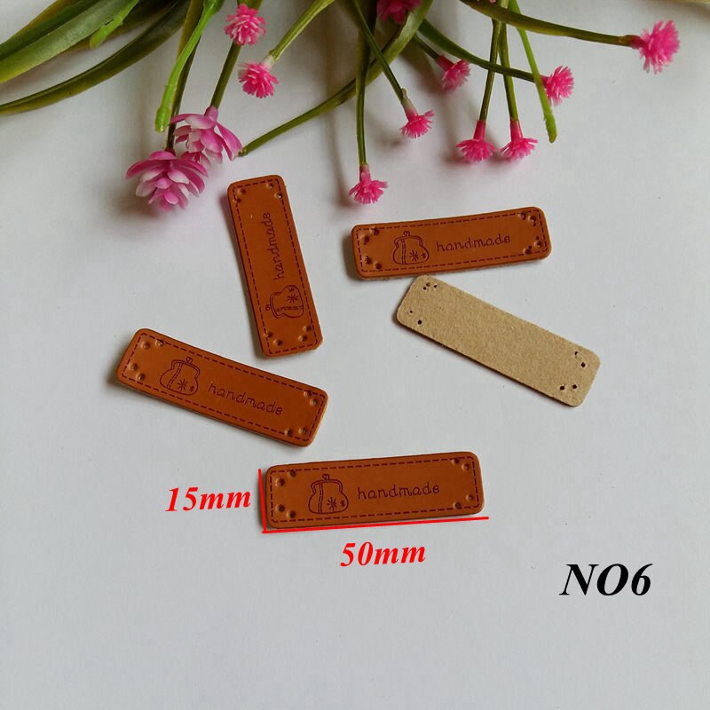 10pcs PU Leather Labels Handmade garment Labels 15MM*50MM for Crafts Brown Handicraft Sewing label: NO6