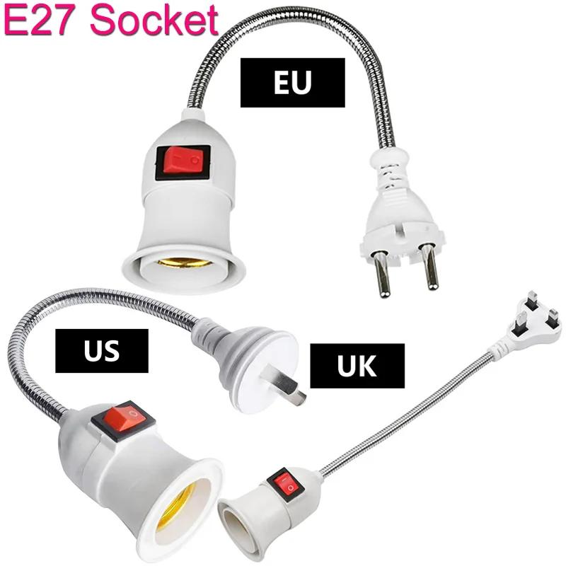 E27-Sockel-Adapter mit Ein-Aus-Schalter auf uns EU UK-Stecker, Lampenfassung, Konverter
