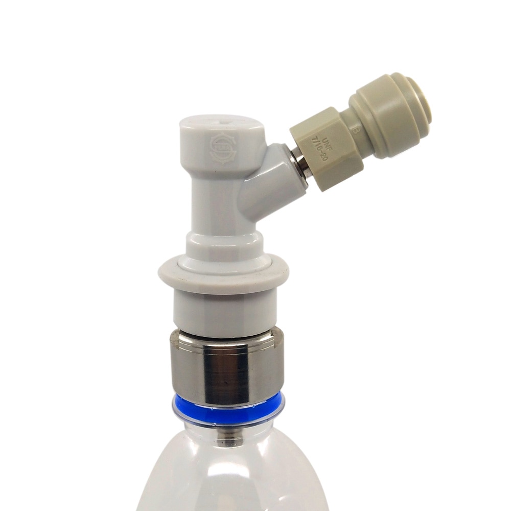 Beer HomeBrew Carbonation Cap with Ball lock Quick Disconnect and 3/8"-1/4"FFL Push-FIt Connector fit soft drink PET bottles