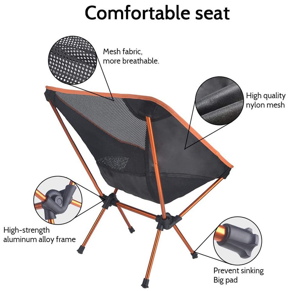 Draagbare strandstoel, picknickstoel, visgerei, reisstoel, opvouwbare stoel voor buiten, ultralicht
