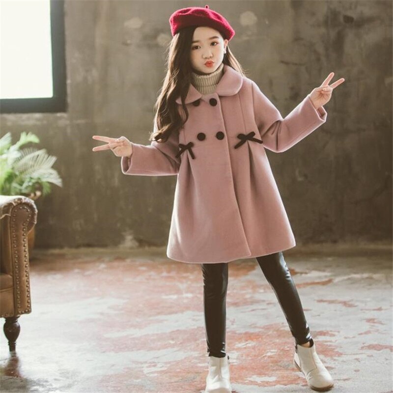 Autunno Giacche Invernali per le Ragazze di Lana Outwear Caldo Delle Ragazze di Modo Dei Vestiti Dei Bambini Cappotti Dei Bambini Dei Bambini Vestiti 4 6 8 10 12 13 anni
