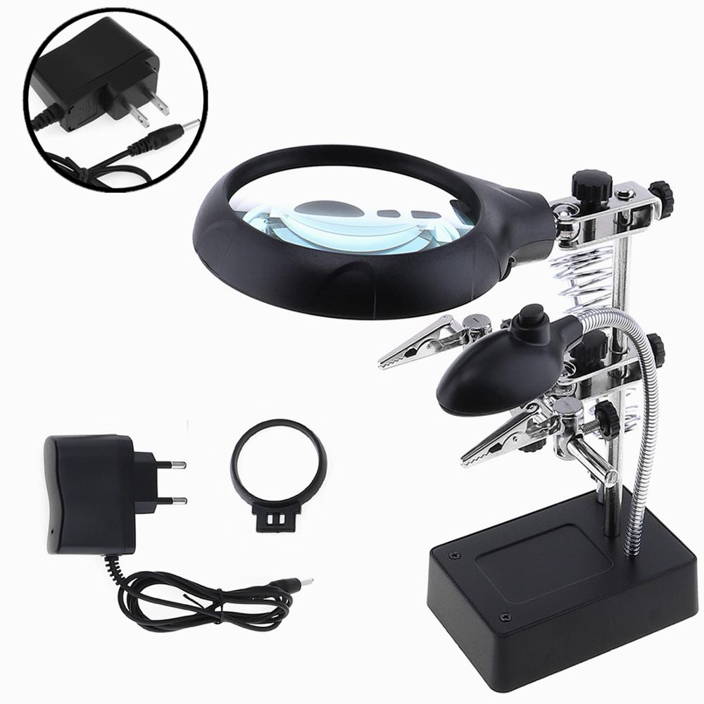 Welding Magnifying Glass lens Rework Stand Holder 3.5X-12X Desktop Magnifier with LED Light Third Hand Soldering Repair