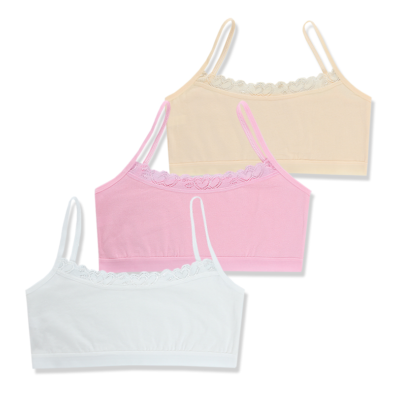 3pc Teenage Underwear Children Girls Cutton Lace Wireless Young Training Bra 8-14Years: Baifenfu