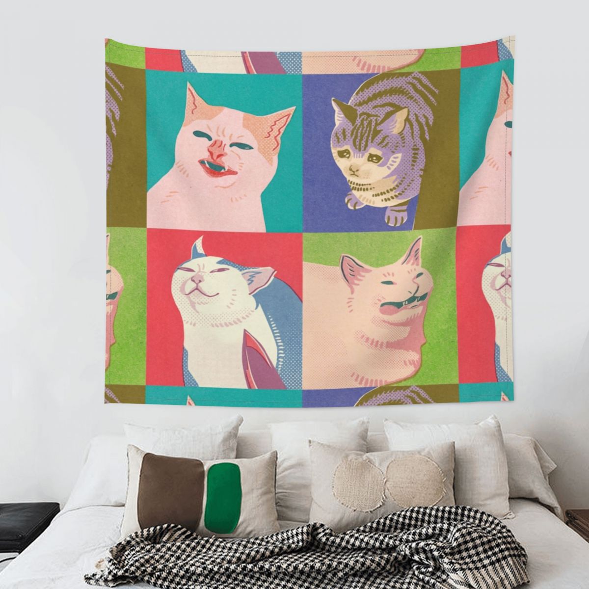 Cuatro Meme gatos de la Apocalipsis tapiz colgante de pared grande poliéster tapices Animal manta Boho dormitorio decoración de pared de tela