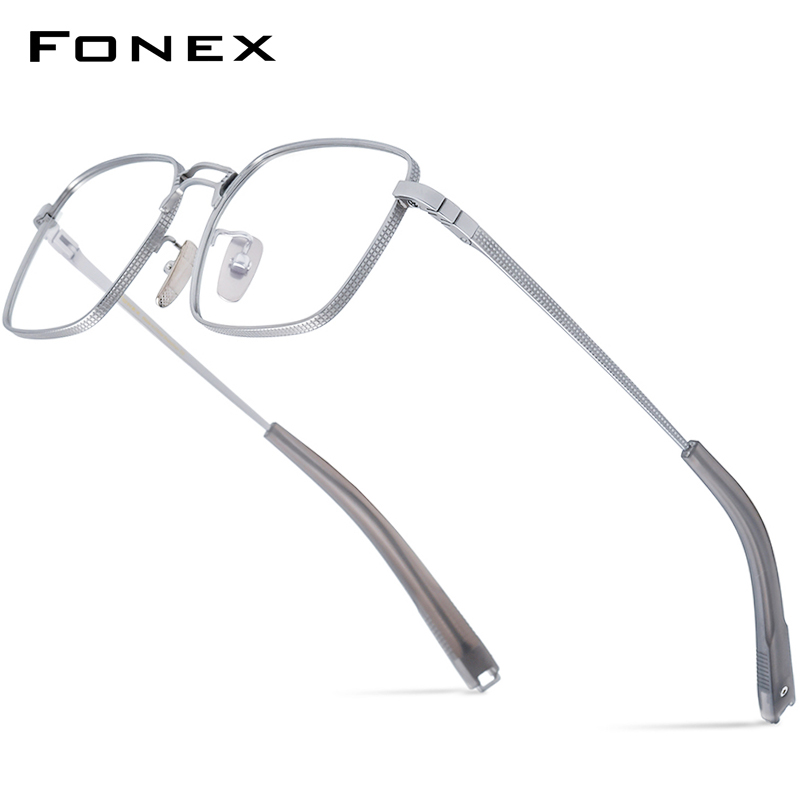 Fonex acetat titanbågar herr märke fyrkantiga retroglasögon ultralätta glasögon japanska glasögon mrx 8827: Silver-