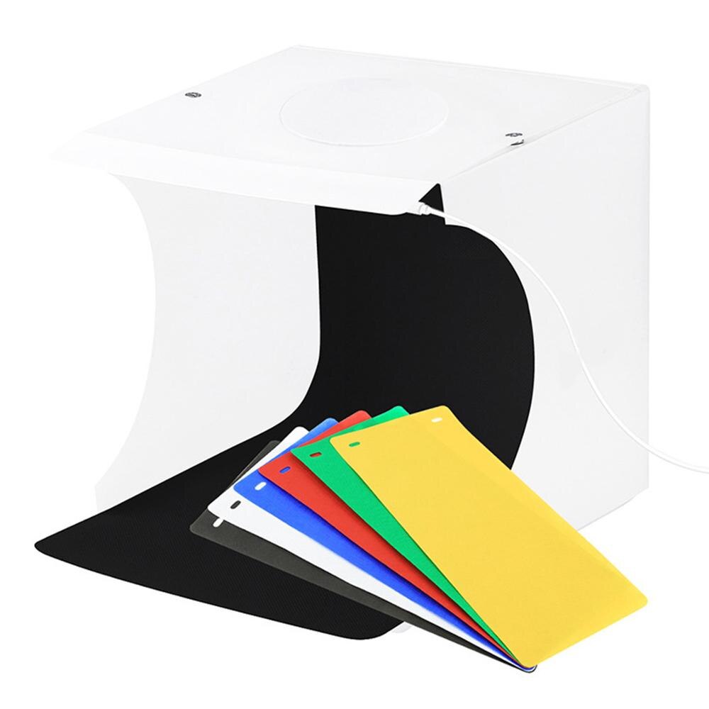 Gosear 20x20 CM portátil plegable Softbox LED estudio fotográfico fotografía caja de luz tienda 6 uds telones de fondo