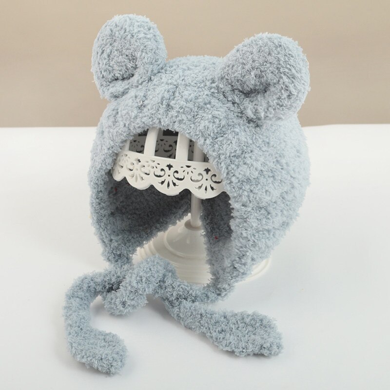 Vrouwelijke babymutsen herfst winter baby handgemaakte wollen mutsen kinderen super schattig uitje schattige meisjes casual mutsen 0-3 jaar: Grijs
