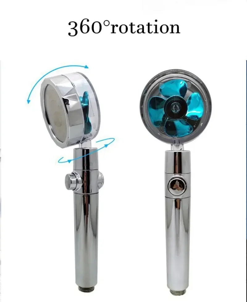 Shower Head Water Saving High Preassure Turbo Propeller Flow Showerhead with Fan Built-in Filter Rainfall Bathroom Accessor
