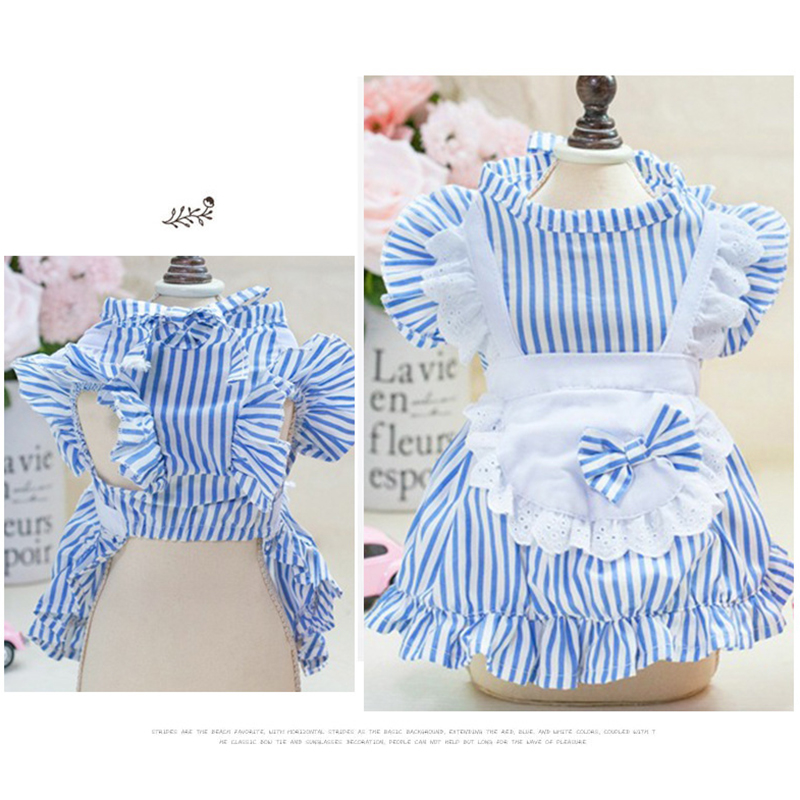 Classic Striped Summer Fancy Dresses for Small Dogs Maid Clothing Mini Skirt French Bulldog Cotton Pet Cat Clothes
