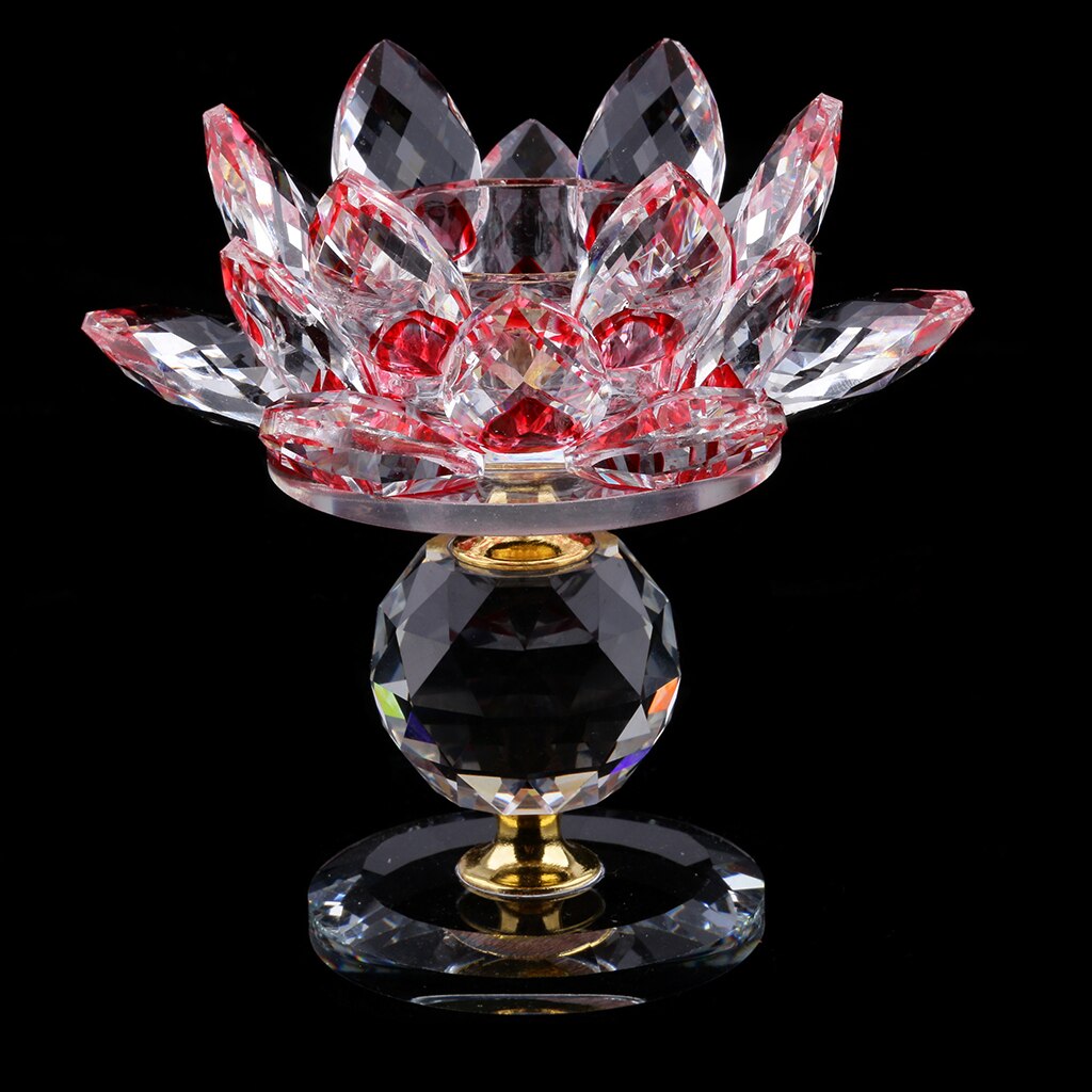 Krystal lotus blomst lysestage fyrfadslys hjem bordplade feng shui dekoration ornamenter: Rød