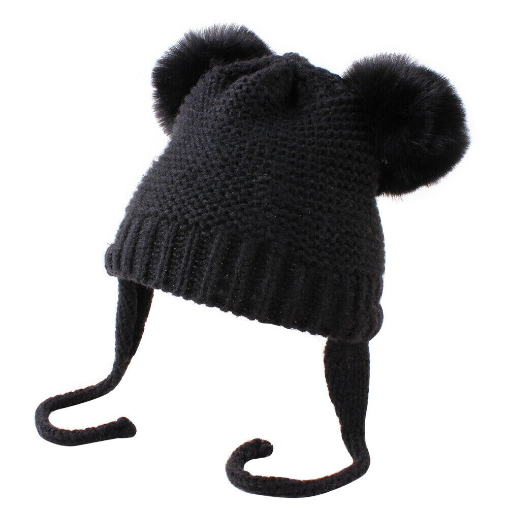 ¡Novedad de ! Accesorios para bebés, gorros de lana tejidos con cinta, gorros cálidos para el invierno para niños y niñas, gorros de lana tejidos con bola peluda