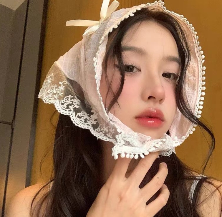 pañuelo para el pelo de encaje Floral tejido blanco o rosa, pañuelo triangular Retro para mujer, sombrero, foto de viaje, diadema, accesorios para el cabello: Azul