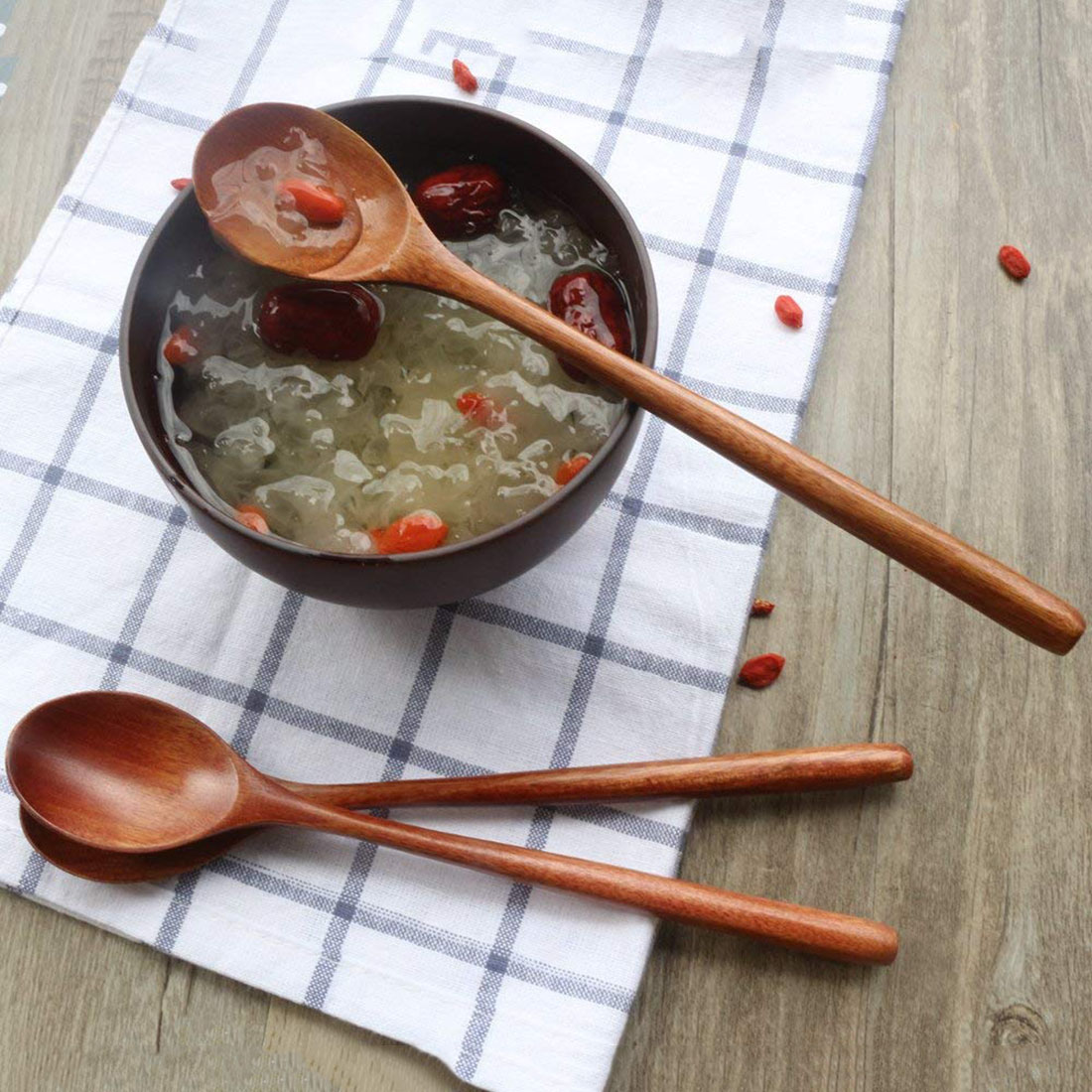 Cucharas de madera, 6 piezas, cucharas de madera para comer mezclar batir la cocina, cuchara de mango largo con estilo japonés cocina Ute