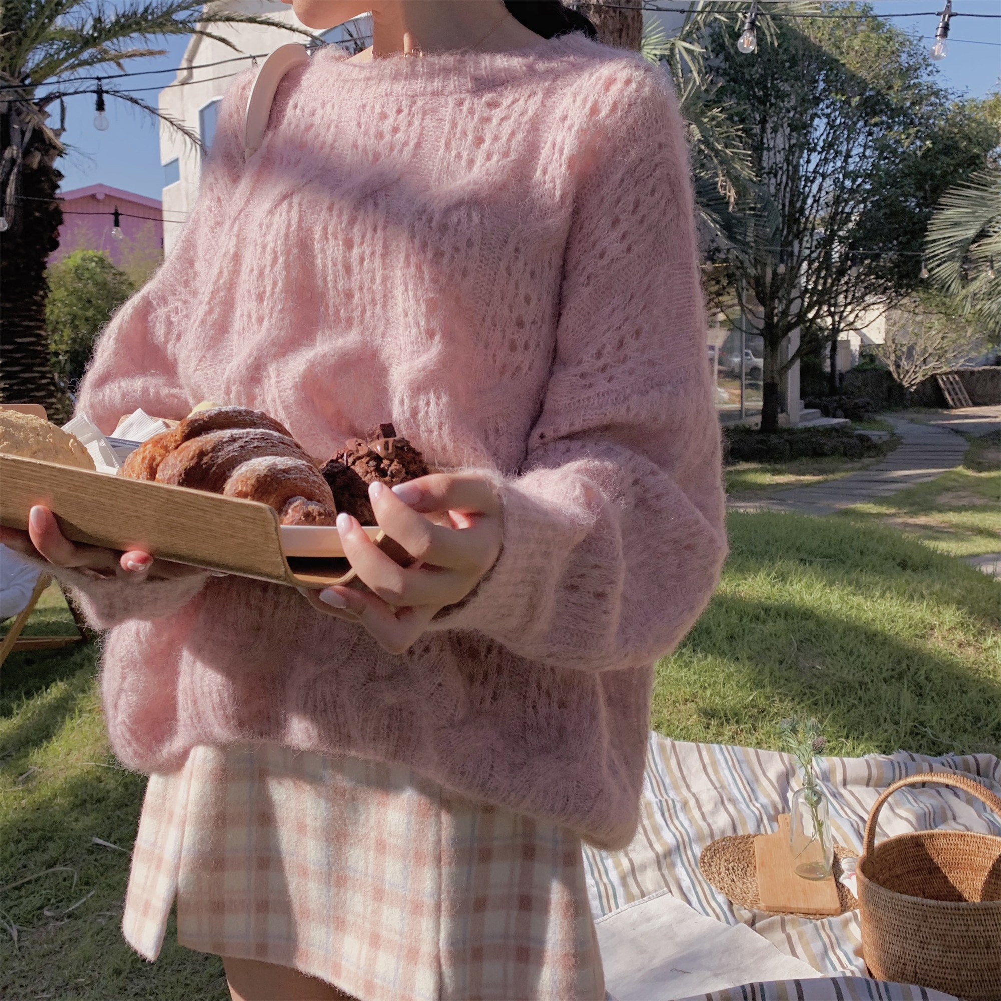 Wit Chic Mohair Trui Herfst Lange Mouwen Hollow Out Trui O-hals Casual Truien Vrouwen Jumper Zoete Trui