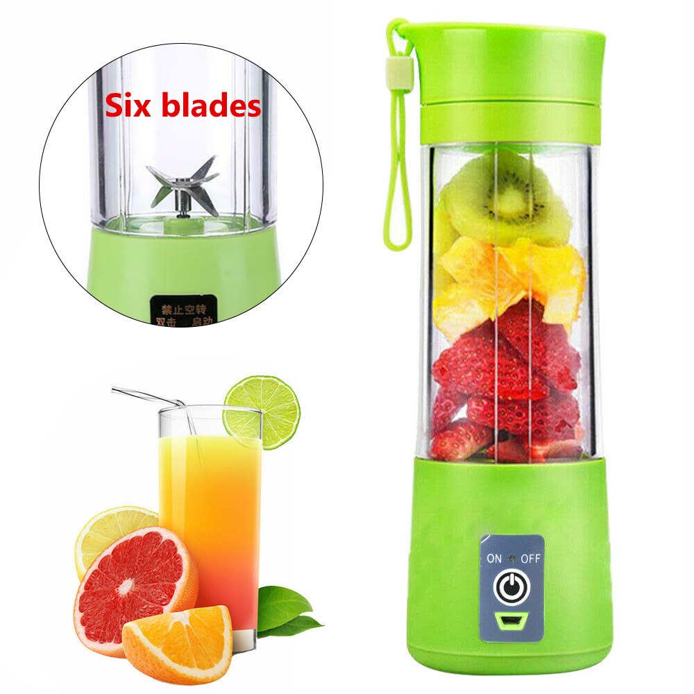 380Ml 6 Blades Mini Draagbare Elektrische Fruit Juicer Usb Oplaadbare Smoothie Maker Blender Machine Sport Fles Sap Cup: green