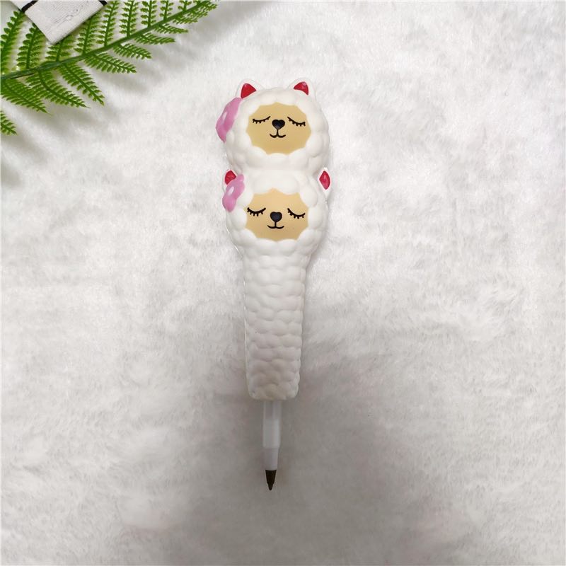 Squishy Pencil Sleeves Cute Panda Dango Dolls Lazy Cat Slow Rising Pen Cap Toppers Grip Scented Stress Relief Toy Ball pen: Black