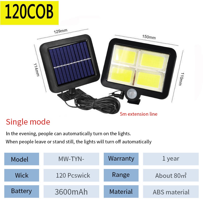 300W LED Solar Light 100W 200W 65W 4/6 COB Outdoors Sun Light Battery Lamp Motion Sensor Garden LED Solar Lamp LED Solar Panel: MW-TYN-120COB-4