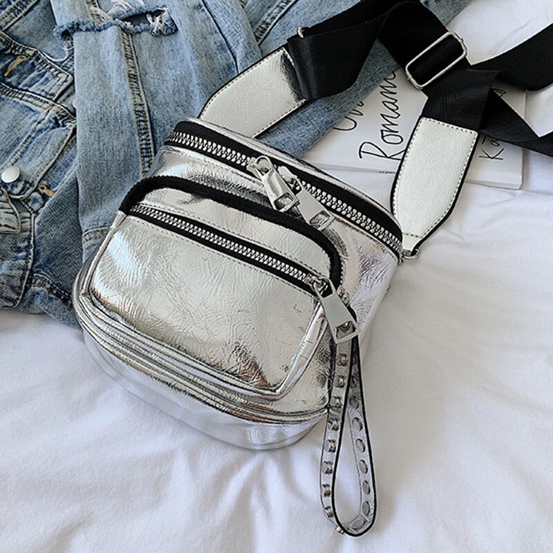 Nueva bandolera de hombro de Color sólido de coreana bolso de hombro ancho: Silver