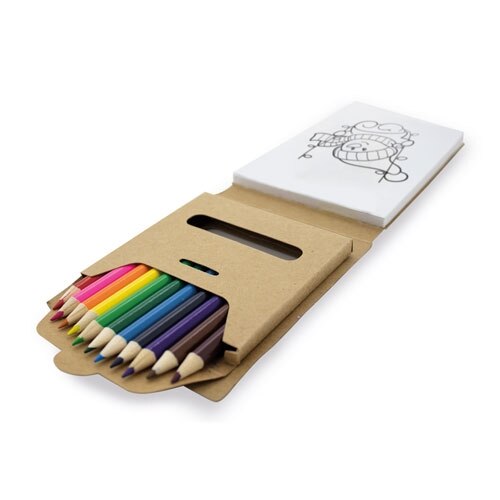 Libreta de Colorear con Cajita + 12 Lapiceros + 12 Dibujos para Colorear + Hojas en Blanco - Creativos Niños