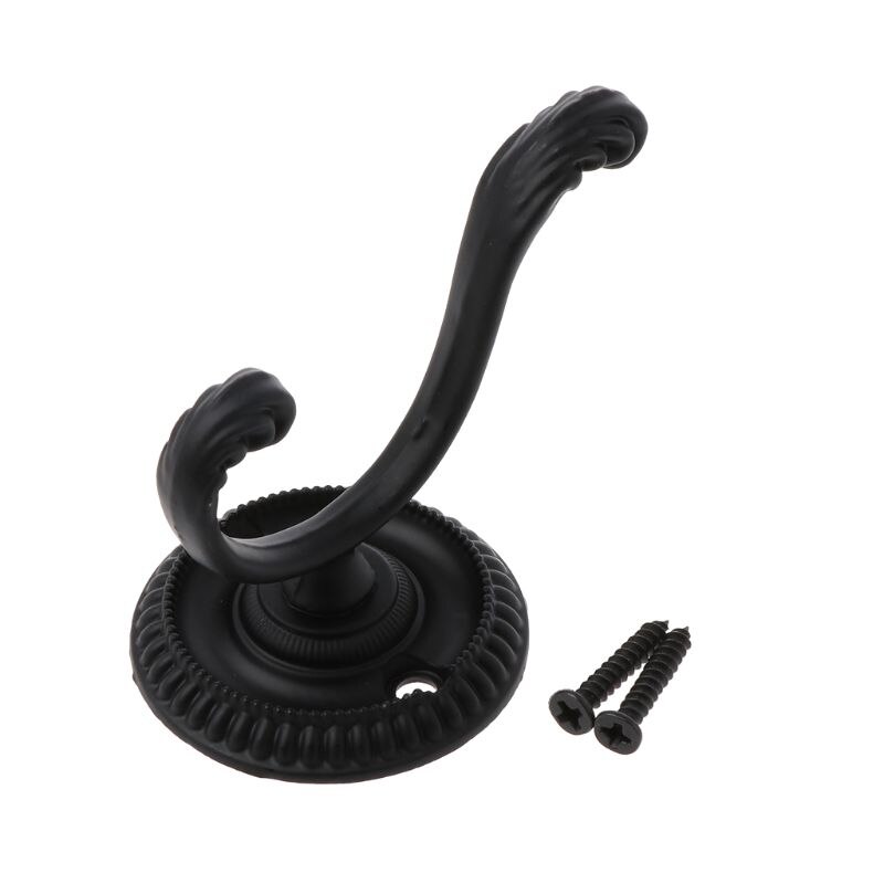 Vintage retro tøj dobbelt krog hat taske frakke arrangør vægmonterede dørbøjler: Sort