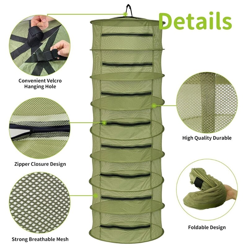 28GF 2/4/6/8 Layers Herb Drying Rack Net Tea Shelf Mesh Zipper Hanging Plant Dryer
