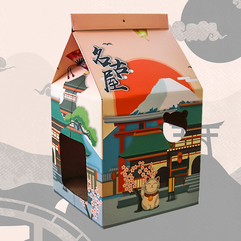 Boîte à lait en carton ondulé pour chat, jouet de lit pour chaton, mignon et tridimensionnel, fournitures pour animaux de compagnie: A1