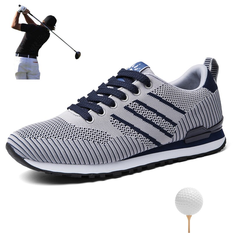 Men Golf Sneakers Outdoor Breathable Golf Shoes Gray Black Sport Sneakers for Male Low Top Soft Grass Golf Shoes Athletic: Gray / 7