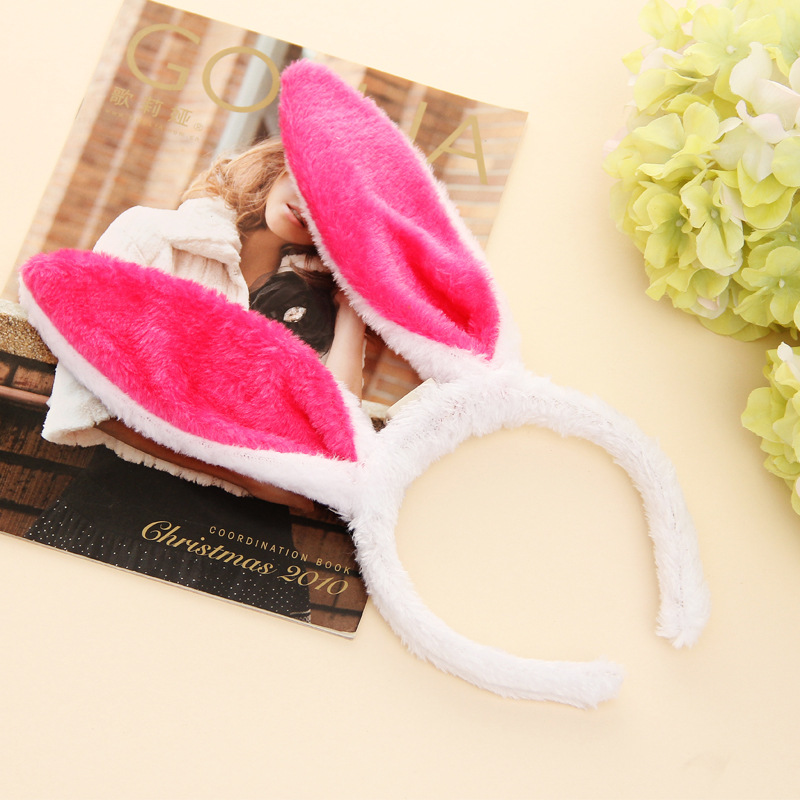 Cerchietto per capelli con orecchie di coniglio in peluche, orecchie da coniglio, fascia per feste a tema, prestazione sul palco, copricapo, Natale, Pasqua, costume cosplay: nero