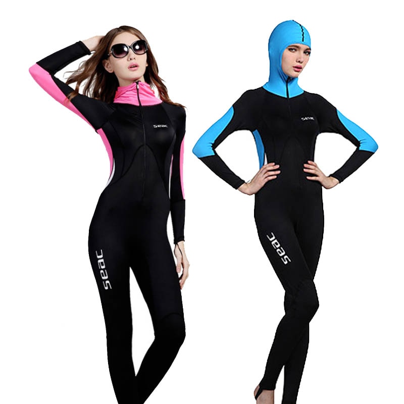 Hisea-traje de neopreno de manga larga para mujer, traje de buceo con gorro de cuerpo completo, Anti UV Pro, para surf, natación, buceo, almohadilla en el pecho