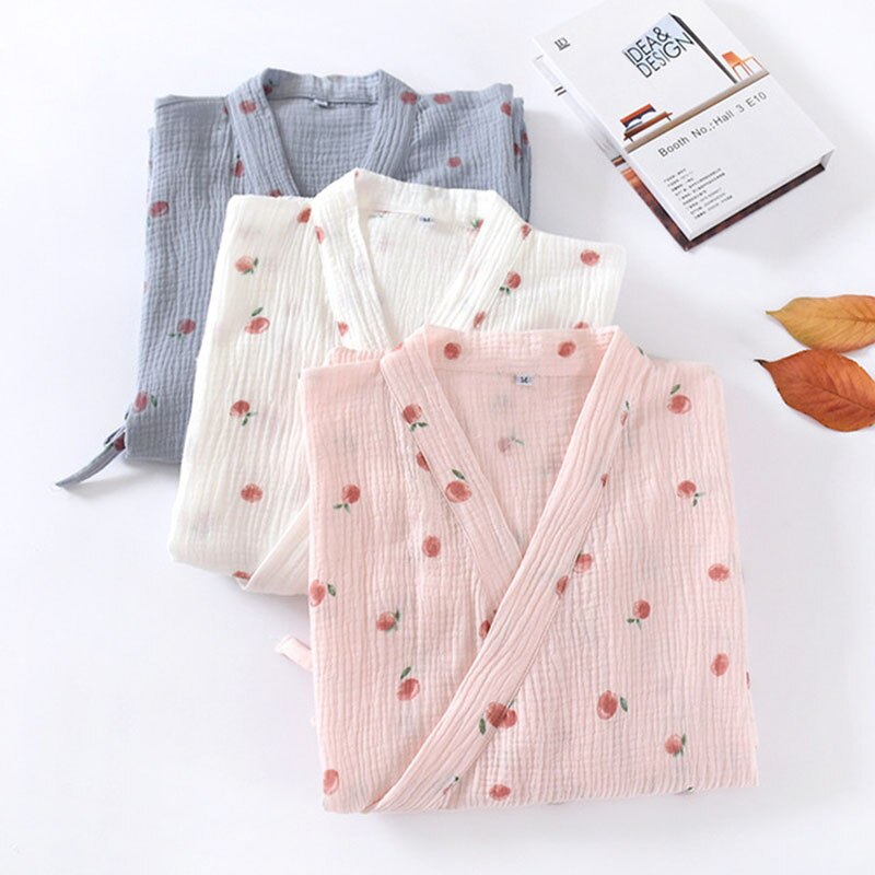 Vestido de dormir con estampado de melocotón para mujer, Camisón de algodón de gasa suave, ropa de casa Rosa holgada, bonito dibujo animado, novedad de primavera y otoño