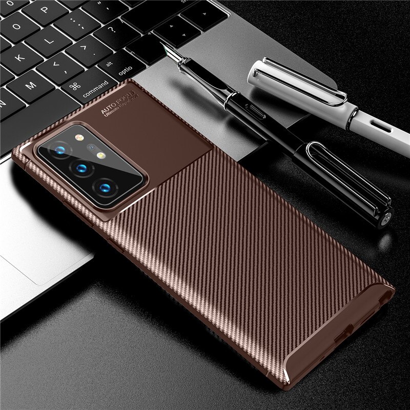 Carbon Fiber Case For Samsung Galaxy Note 20 Ultra Case S20 Plus Cover Soft Back Bumper For Samsung Galaxy Note 20 S20 Funda: For Note 20 Ultra / Brown