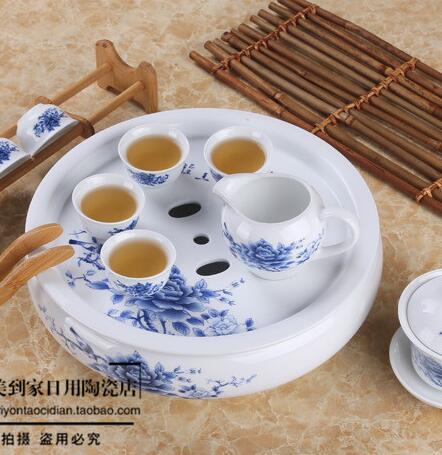 Kung Fu tea set for black tea,Blue and white porcelain teaset: black