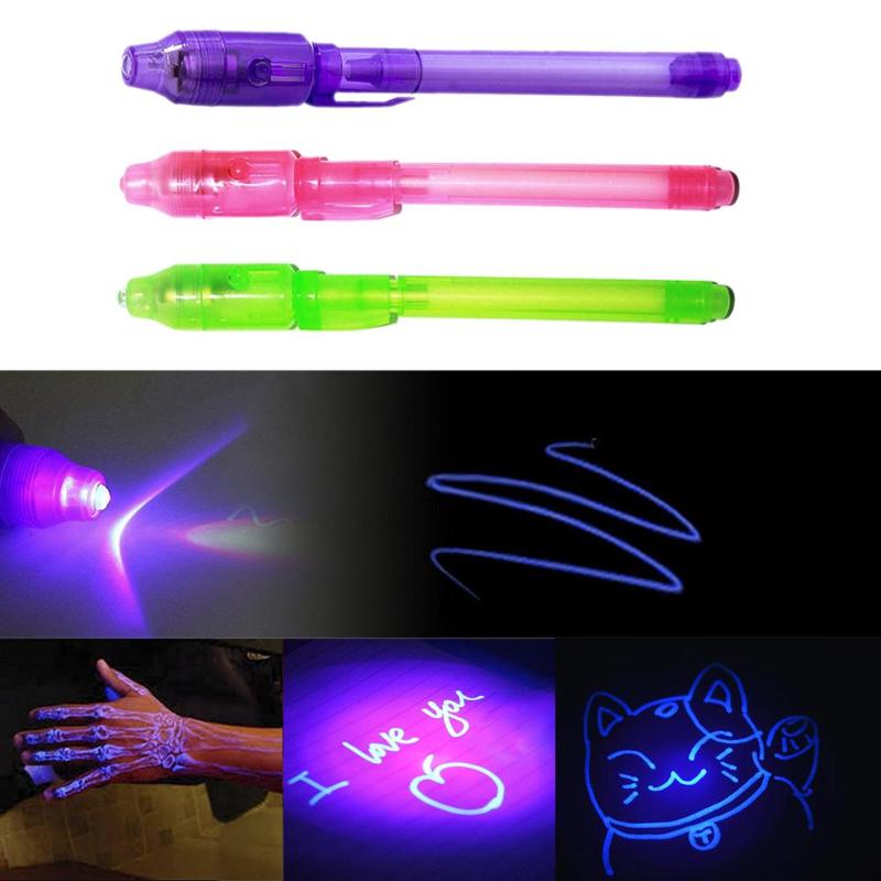 3pcs Invisible Ink Light Pen Luminous Stationery With invisible Banknote-checking bulb Can Use For Secret Letter