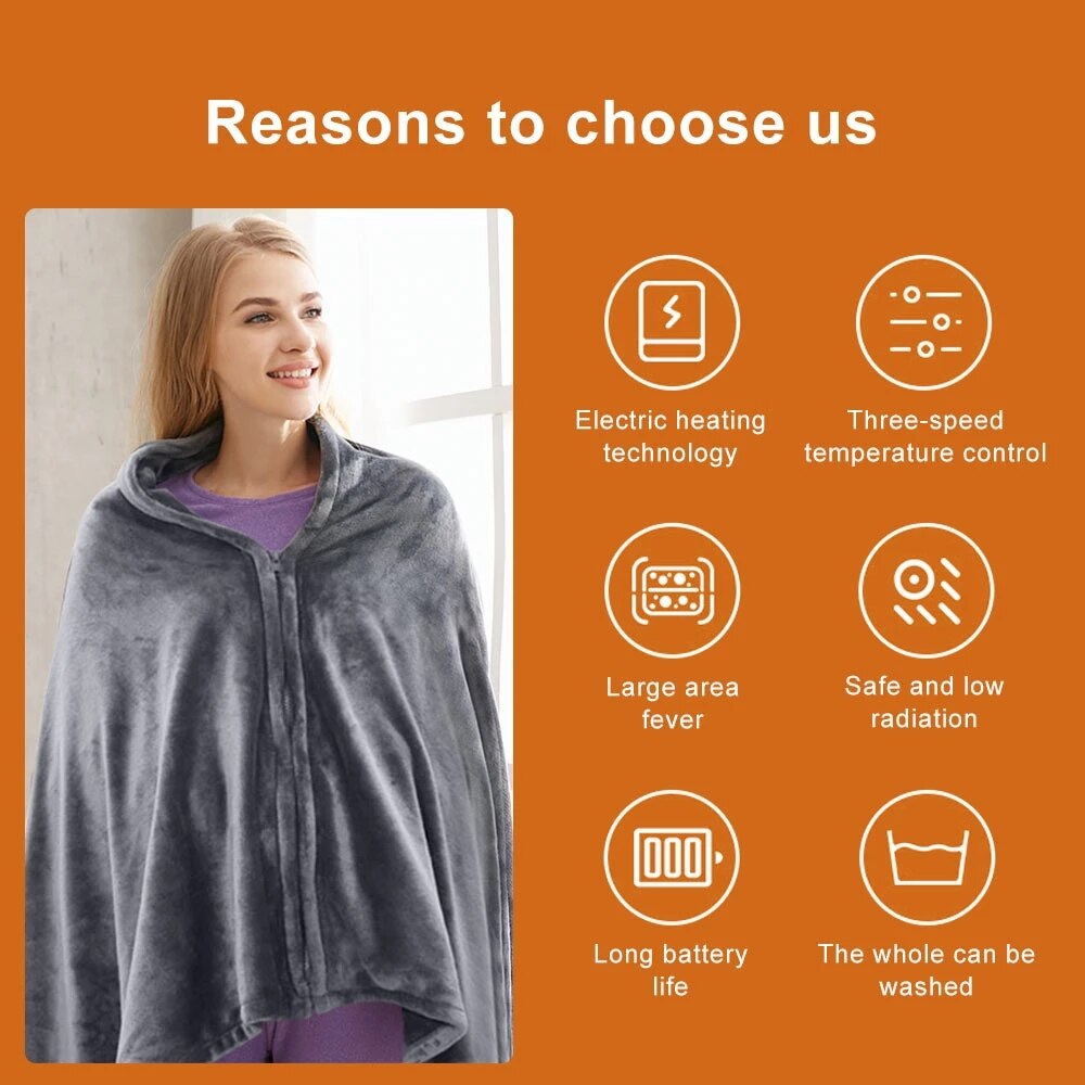USB Electric Heated Blanket Plush Throw Blanket Heated Cape Heating Lap Blanket Coral Flannel Heated Blanket