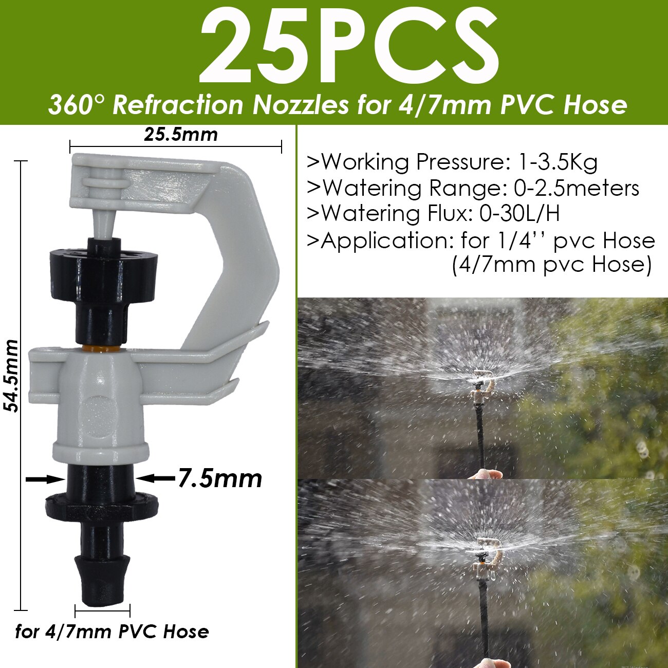 Ogród 4/7mm nawadniania kropelkowego Dripper obrotowy dysza rozpylać podlewanie zraszacz emitery dla 1/4w króciec robić węża złącza szklarnia: KSL01-KIT109-7.5MM