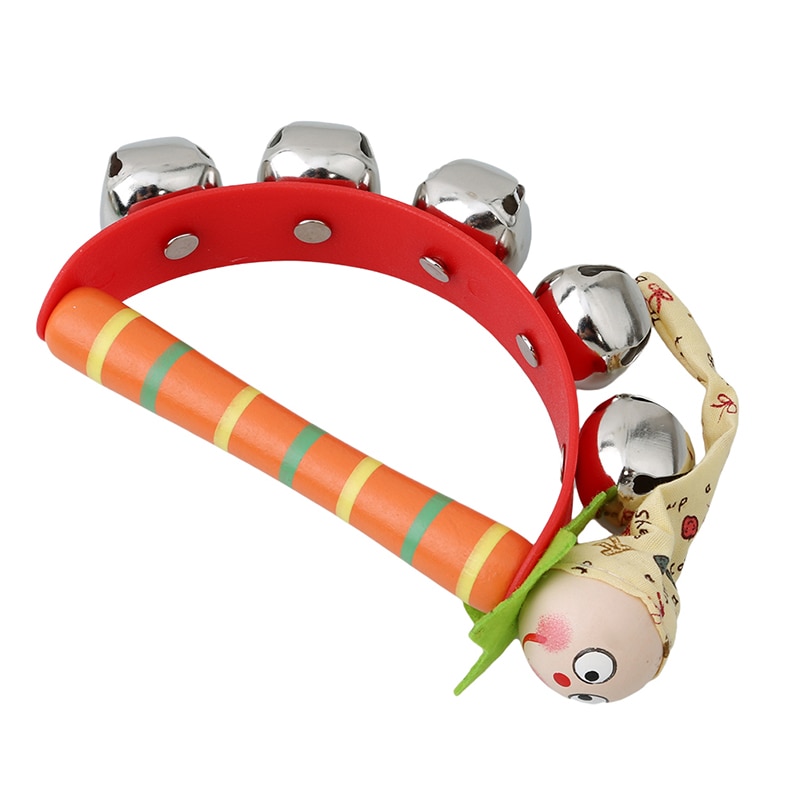 0-12 Months Cute Baby Toys Wooden Rattle Colorful Cartoon Clown Musical Bell Shake Toys Toddler Kids Rattle Toy Random Color