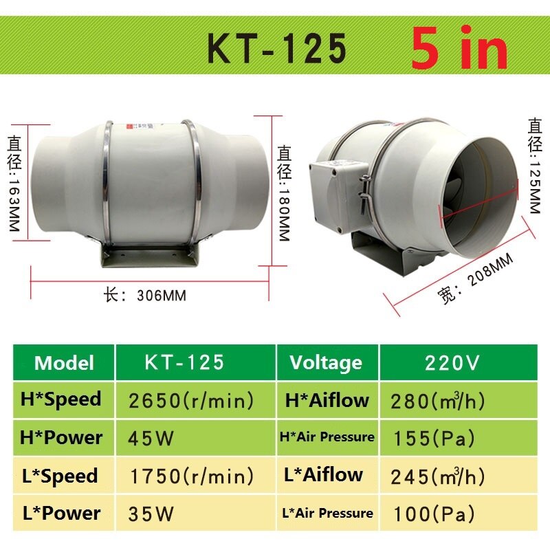 5in Extractor fan duct inline extraction exhaust ventilation fan air blower window ventilator vent for kitchen bathrooms bedroom