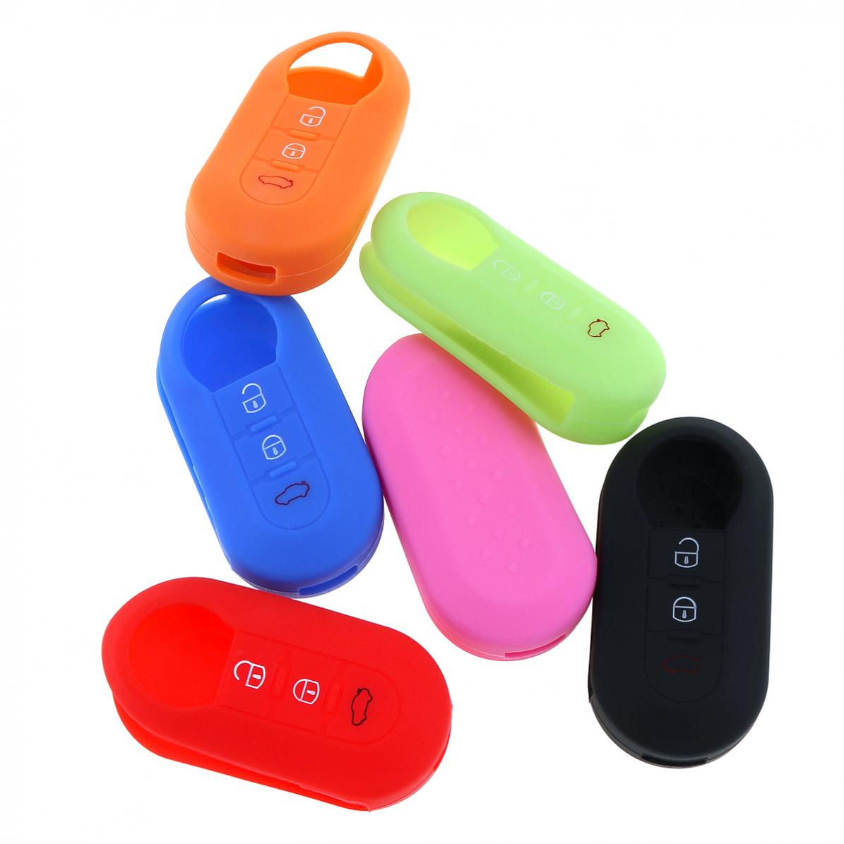 1 pc housses de clé de voiture universelles 6 couleurs 3 boutons en silicone vert pliable noir rouge bleu étui à clé adapté aux voitures fiat 500