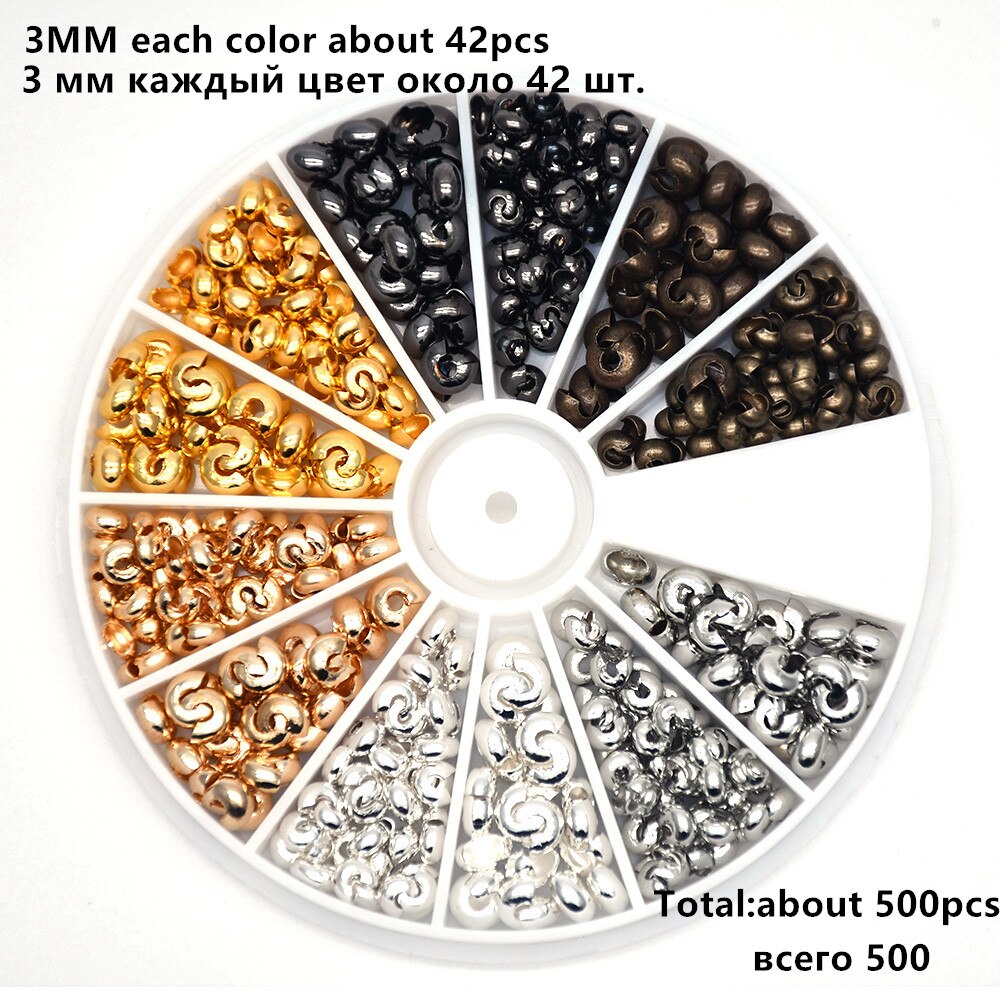 500pcs/Box 6 Colors 3mm Half Round Open Brass Crimp Beads Covers Knot Covers Beads End Tips for Jewelry Makings: Crimp bead style 5