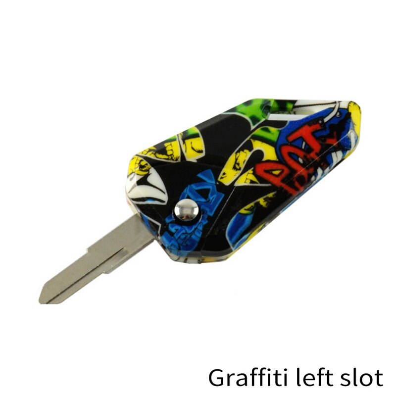 Motorcycle Key Blanks Separate Left/Right Slot Personality Aluminum alloy ABS DIY Keys Foldable Auto Pop-up Replacement Keys: Graffiti Left Slot