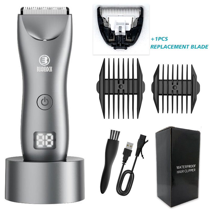 Depiladora púbica íntima para hombres, recortadora de ingle eléctrica, afeitadora masculina para áreas sensibles, maquinilla de afeitar de seguridad impermeable, vello corporal: Plata