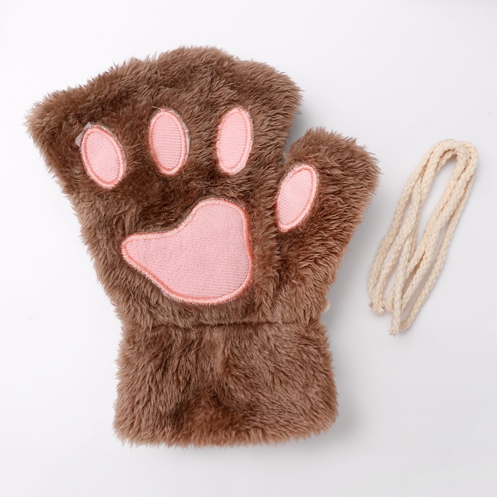 Gants de patte de griffe de chat de dessin animé pour femmes, mitaines en peluche, , doux, court, sans doigts, moelleux, ours, costume mignon, demi-doigt: Bleu