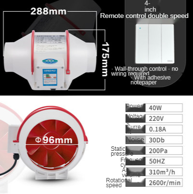 4 Inch Extractor Fan Pipe Duct Air Blower Exhaust Fan Grow Ventilation Vent Airflow Cleaning Wall Ventilador Industrial Fan: sky blue