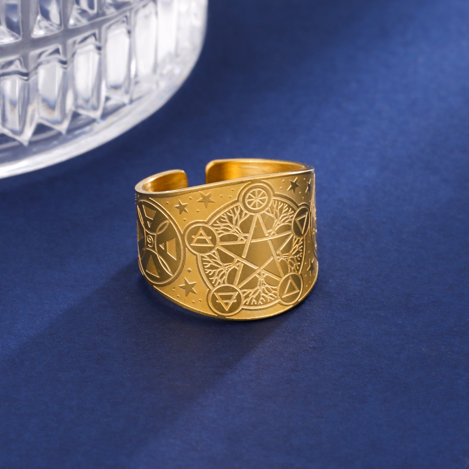 Anello da strega con pentagramma Wicca Anello con pentacolo pagano dell'albero della vita Amuleto dell'eternità e dell'infinito Gioielli religiosi in acciaio inossidabile