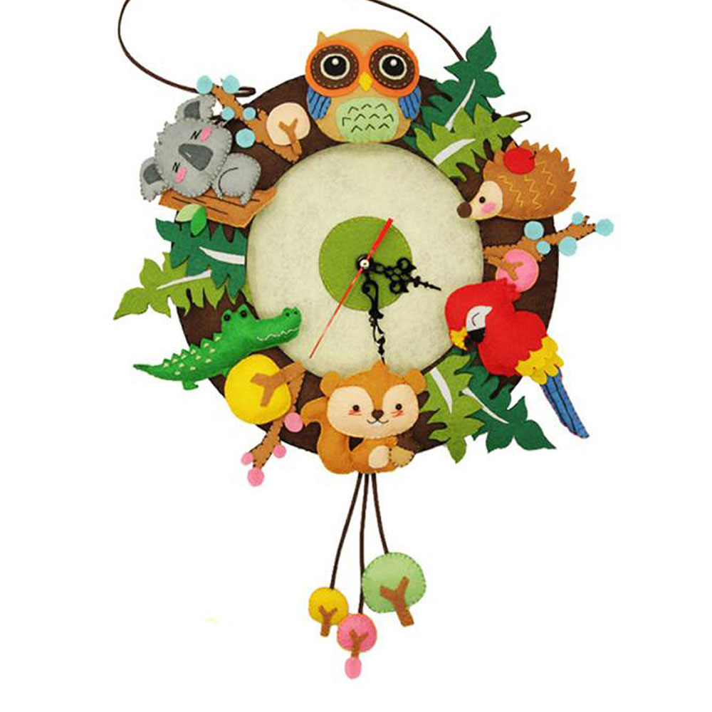 Cute DIY Wall Clock Set Craft Toys Free Cutting Felt Material Cloth Animal Style Handmade Cloth Clock Home Hanging Decoration: 1